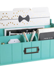 Load image into Gallery viewer, Teal Wooden Mail Organizer - 3 Tier with Label Holder