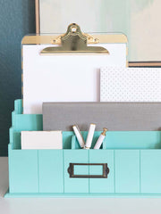 Load image into Gallery viewer, Teal Wooden Mail Organizer - 3 Tier with Label Holder