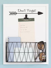 Load image into Gallery viewer, Wall Mount Mail Organizer with Note Clip - White Wood with Black Metal Basket