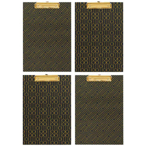Load image into Gallery viewer, Set of 4 Decorative Clipboards with Dark Geometric Patterns and Gold foil