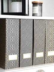 Load image into Gallery viewer, Foldable Magazine File Holder with Gold Label Holder - Set of 4 - Dark Grey and Gold