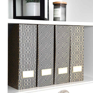 Load image into Gallery viewer, Foldable Magazine File Holder with Gold Label Holder - Set of 4 - Dark Grey and Gold