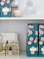 Load image into Gallery viewer, Foldable Magazine File Holder with Gold Label Holder - Set of 4 - Floral and Teal
