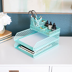 Load image into Gallery viewer, Riviera 6 Piece Aqua Interlocking Desk Organizer Set