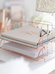 Load image into Gallery viewer, Monte Rose Gold Stackable Paper Tray - Set of 2 - Metal Wire -Letter Size