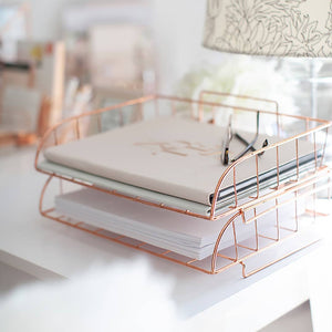 Load image into Gallery viewer, Monte Rose Gold Stackable Paper Tray - Set of 2 - Metal Wire -Letter Size