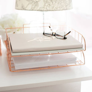 Load image into Gallery viewer, Monte Rose Gold Stackable Paper Tray - Set of 2 - Metal Wire -Letter Size