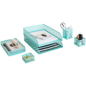 Load image into Gallery viewer, Riviera 6 Piece Aqua Interlocking Desk Organizer Set