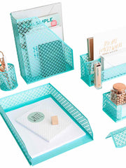 Load image into Gallery viewer, Riviera 6 Piece Aqua Desk Organizer Set