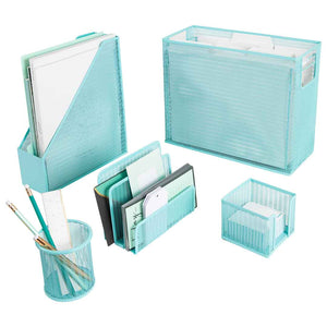 Load image into Gallery viewer, Fontvieille 5 Piece Aqua Desk Organizer Set with Desktop Hanging File Organizer