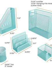 Load image into Gallery viewer, Fontvieille 5 Piece Aqua Desk Organizer Set with Desktop Hanging File Organizer