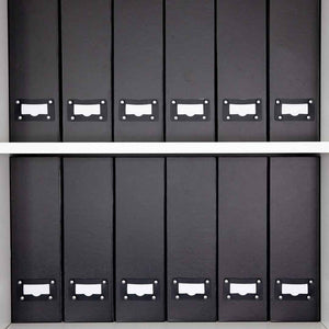 Foldable Magazine File Holder with Leather Label Holder - Set of 6 - Black