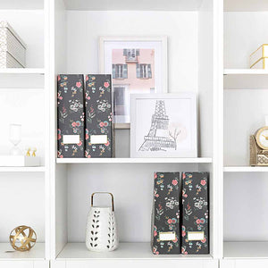 Load image into Gallery viewer, Foldable Magazine File Holder with Gold Label Holder - Set of 4 - Floral and Black