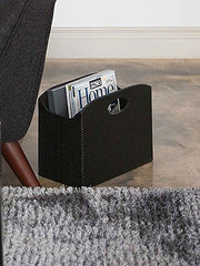 Load image into Gallery viewer, Quality Leather Magazine Holder Basket with Handles - Black
