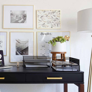 Load image into Gallery viewer, Stackable Paper Trays with Accessory Tray - 4 Tier - Black Metal Mesh - Letter Size