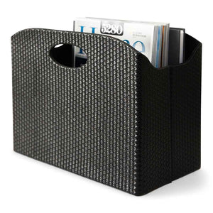 Load image into Gallery viewer, Quality Leather Magazine Holder Basket with Handles - Black