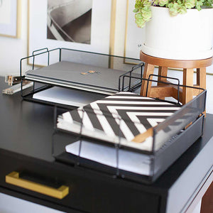 Load image into Gallery viewer, Stackable Paper Trays with Accessory Tray - 4 Tier - Black Metal Mesh - Letter Size