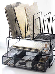 Load image into Gallery viewer, Fontvieille Desk Organizer with File Sorters and Drawer - Black