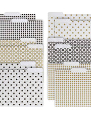 Load image into Gallery viewer, Decorative File Folders - 1/3 Cut Tabs - Letter Size - Set of 12 - 2 Each of 6 Cute Patterns with Gold Foil - (Geometric White Black Gold)