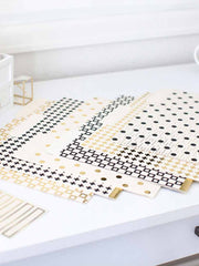 Load image into Gallery viewer, Decorative File Folders - 1/3 Cut Tabs - Letter Size - Set of 12 - 2 Each of 6 Cute Patterns with Gold Foil - (Geometric White Black Gold)
