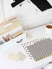 Load image into Gallery viewer, Decorative File Folders - 1/3 Cut Tabs - Letter Size - Set of 12 - 2 Each of 6 Cute Patterns with Gold Foil - (Geometric White Black Gold)