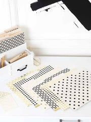 Load image into Gallery viewer, Decorative File Folders - 1/3 Cut Tabs - Letter Size - Set of 12 - 2 Each of 6 Cute Patterns with Gold Foil - (Geometric White Black Gold)