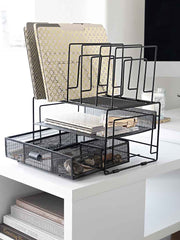 Load image into Gallery viewer, Fontvieille Desk Organizer with File Sorters and Drawer - Black