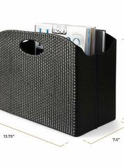 Load image into Gallery viewer, Quality Leather Magazine Holder Basket with Handles - Black