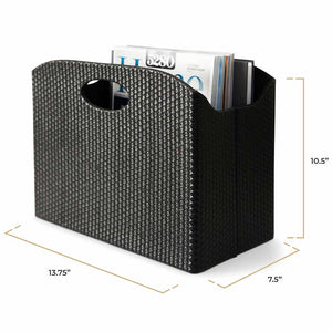 Load image into Gallery viewer, Quality Leather Magazine Holder Basket with Handles - Black