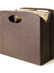 Load image into Gallery viewer, Quality Leather Magazine Holder Basket with Handles - Brown