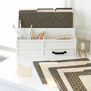 Load image into Gallery viewer, Decorative File Folders - 1/3 Cut Tabs - Letter Size - Set of 12 - 2 Each of 6 Cute Patterns with Gold Foil (Dark Gray and Cream)