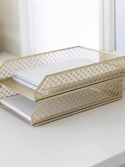 Load image into Gallery viewer, Riviera Stackable Gold Paper Tray - Set of 2 - Letter Size