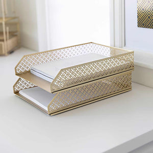 Load image into Gallery viewer, Riviera Stackable Gold Paper Tray - Set of 2 - Letter Size