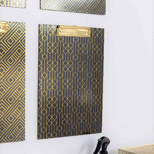 Load image into Gallery viewer, Set of 4 Decorative Clipboards with Dark Geometric Patterns and Gold foil