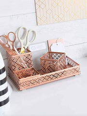 Load image into Gallery viewer, Riviera 6 Piece Rose Gold Interlocking Desk Organizer Set