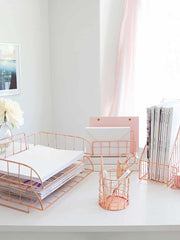 Load image into Gallery viewer, Monte Rose Gold Stackable Paper Tray - Set of 2 - Metal Wire -Letter Size