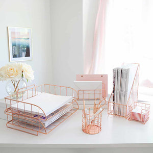 Load image into Gallery viewer, Monte Rose Gold Stackable Paper Tray - Set of 2 - Metal Wire -Letter Size