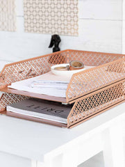 Load image into Gallery viewer, Riviera Stackable Rose Gold Paper Tray - Set of 2 - Letter Size
