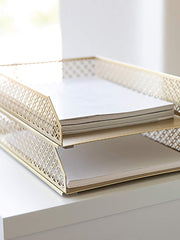 Load image into Gallery viewer, Riviera Stackable Gold Paper Tray - Set of 2 - Letter Size