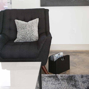 Load image into Gallery viewer, Quality Leather Magazine Holder Basket with Handles - Black