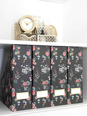 Load image into Gallery viewer, Foldable Magazine File Holder with Gold Label Holder - Set of 4 - Floral and Black