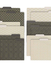 Load image into Gallery viewer, Decorative File Folders - 1/3 Cut Tabs - Letter Size - Set of 12 - 2 Each of 6 Cute Patterns with Gold Foil (Dark Gray and Cream)