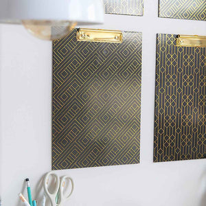 Load image into Gallery viewer, Set of 4 Decorative Clipboards with Dark Geometric Patterns and Gold foil