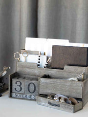 Load image into Gallery viewer, Dark Wooden Mail Organizer Desktop with Block Calendar