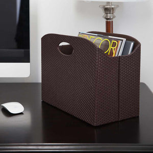 Load image into Gallery viewer, Quality Leather Magazine Holder Basket with Handles - Brown