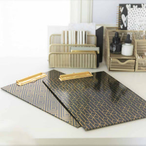 Load image into Gallery viewer, Set of 4 Decorative Clipboards with Dark Geometric Patterns and Gold foil