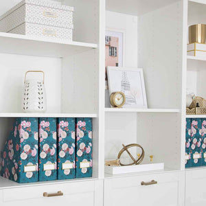 Load image into Gallery viewer, Foldable Magazine File Holder with Gold Label Holder - Set of 4 - Floral and Teal