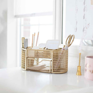 Load image into Gallery viewer, Fontvieille Gold Desk Organizer with Drawer