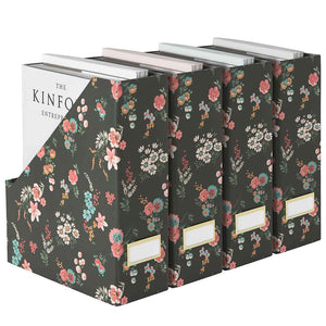 Load image into Gallery viewer, Foldable Magazine File Holder with Gold Label Holder - Set of 4 - Floral and Black