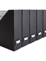 Load image into Gallery viewer, Foldable Magazine File Holder with Leather Label Holder - Set of 6 - Black